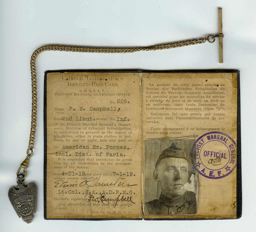 World War I Army Criminal Investigator credentials in France